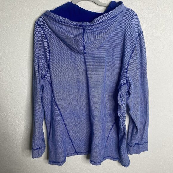 CJ Banks Hooded Jacket Womens 2X Blue White Striped Full-Zip Plus Size Coastal B - Picture 5 of 8